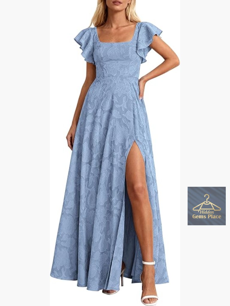 Elegant Wedding Guest Maxi Dress With Slit Pockets
